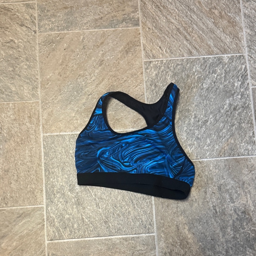 Blue and Black Women's Sports Bra